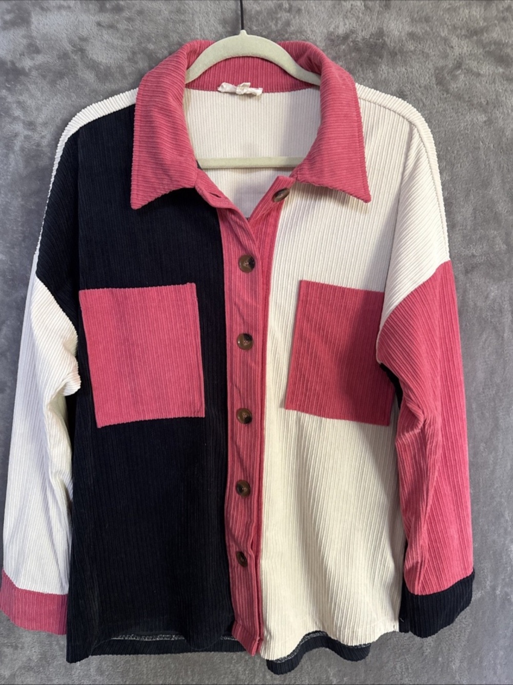 ee:s:ome Women’s Corduroy 2-Tone Colorblock Shacket Pink Black Ivory Size Medium